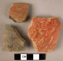 Ceramic body sherds, brown, red and black burnished ware