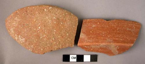 Ceramic base sherds, undecorated coarse red ware, red burnished ware