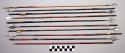 Arrows, miscellaneous metal points, 1 missing; wood shafts, paper fletch on some