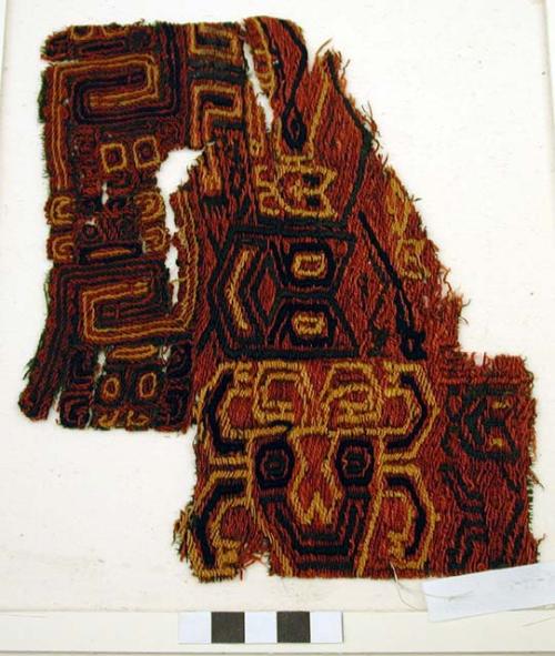 Organic, embroidered fragment of mantle, geometric designs