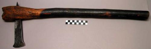 Axe, club-shaped wooden handle with iron blade, loka