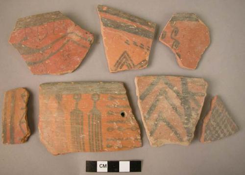 12 rim sherds from pottery bowl - Black-on-Red ware