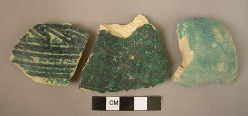 Potsherds (3); turquoise glazed.