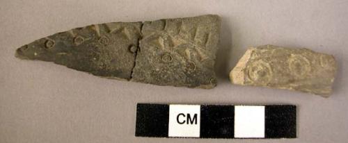 2 potsherds - gray, incised