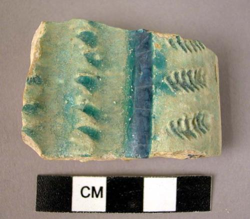 Rim potsherd - blue-green glaze