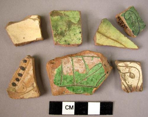 7 potsherds - green glaze