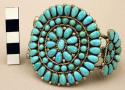 Bracelet, silver with 81 turquoise stones, central sunburst pattern