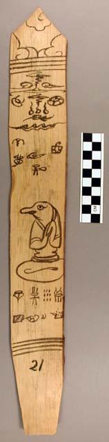 Ornament?, flat stick, black painted designs - cloaked zoomorph