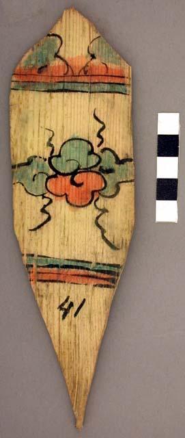Ornament?, flat pointed stick, painted - banded & curvilinear designs