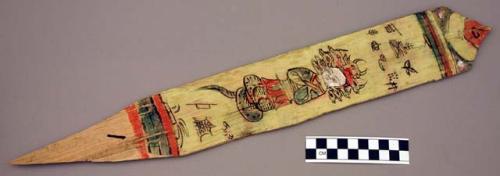 Ornament?, flat pointed stick, painted design - human & zoomorphic