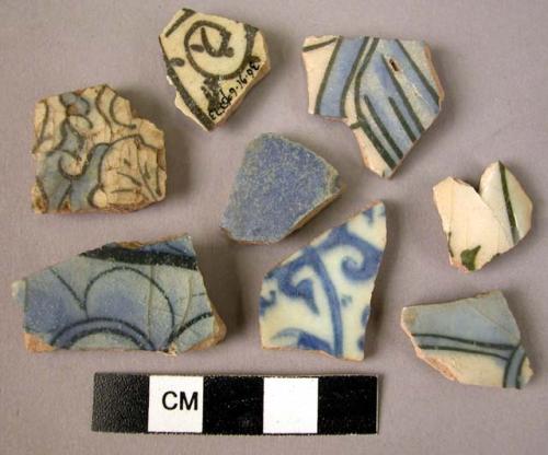 10 potsherds - blue on white glaze