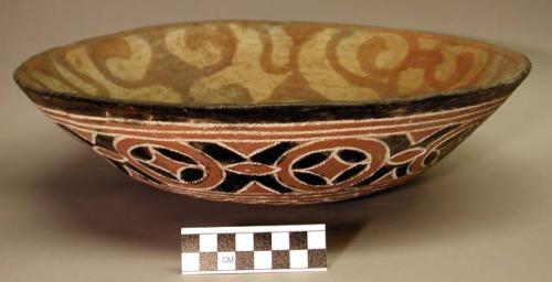 Earthenware bowl with cord-impressed and polychrome designs on exterior and polychrome designs on interior