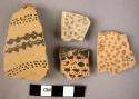 Ceramic body sherds, buff ware with brown painted dot and linear design