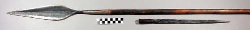 Spear, ridged iron head, blunt iron point fitted over opposite end (kunga)
