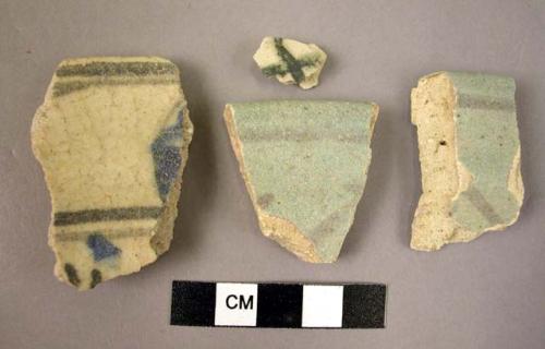 Potsherds (4) -- 2 painted, 2 with turquoise glaze.