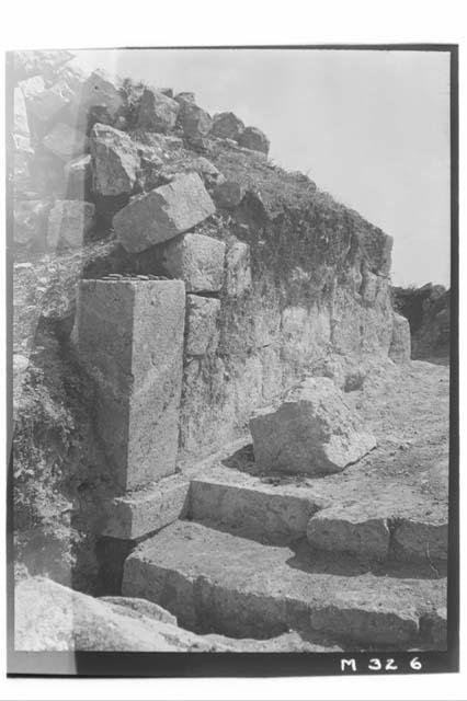 West end of stairs at third floor of Monjas, photo from landing ...