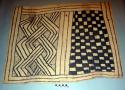 Piece of cloth with painted checkerboard and geometric black design - 30" x 22.5