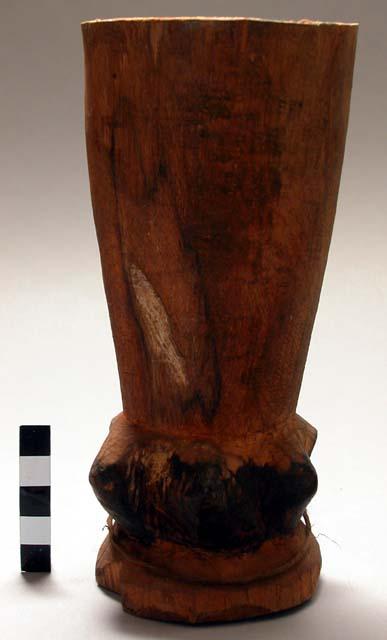 Wooden cup with decorated stand, 7" long, 3.25" diameter