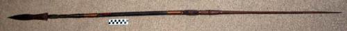 Assegai (spear) - wood, iron, metal on end, carving on shaft; point 19", shaft 4
