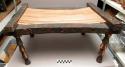 Chair, wood frame, burnt ext., carved tiered legs, reed slat seat, rectangular