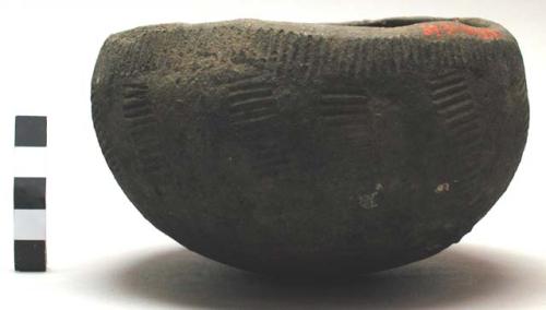 Bowl shape pottery eating pot, incised design, kibindi