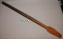 Paddle, carved wood, elliptical handle w/ burnt end, single tapered blade, worn