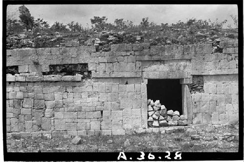 East facade with partially blocked doorway, Group 1; Structure 4