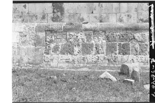 Ballcourt sculpture, S. panel at E., left