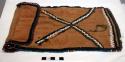 Beaded, brown cloth bag, with leather tie, 13 x 7 in.