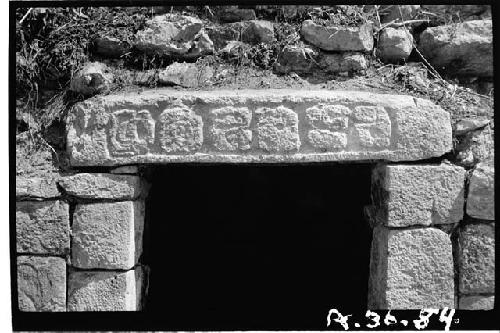 Glyphs on front of center lintel at W., Bldg. of Inscriptions