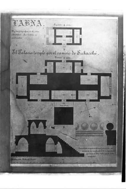 Maler drawing, plan and section of Chuncatzin