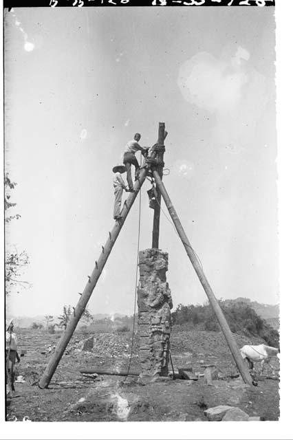 Taking down a scaffold around Stela 3