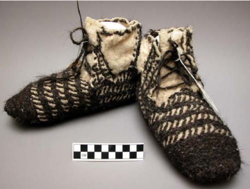 Winter shoes, made of goat hair and wool, for walking in mountain snow.