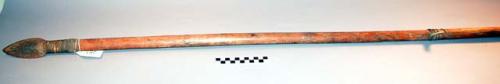 Lance--wooden shaft with iron point hafted with rawhide & finger check in middle