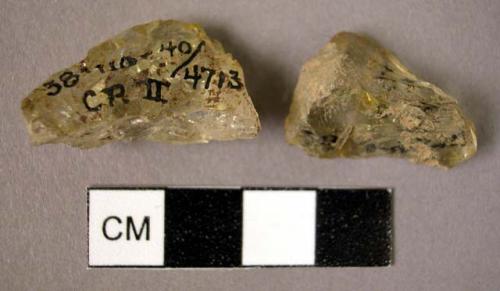 2 fragments of quartz crystal showing signs of use