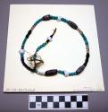 Old necklace - turquoise, green, violet, white, pink, and brown glass trade bead