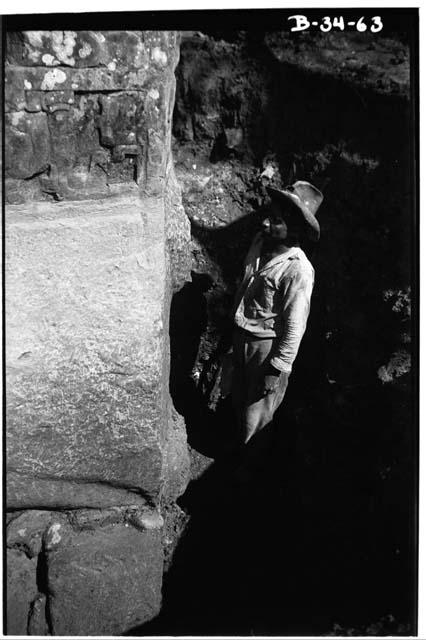 Stela A, excavated, showing the foundation. Southwest corner.