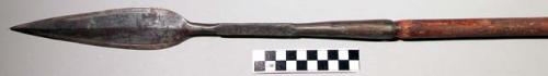 Wooden spear with thin lanceolate-shaped iron point