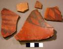 Pot sherds, chaco red ware, transistional early pueblo