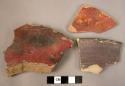 3 potsherds - red slip ware