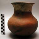 Pottery washing pot, reddish brown, white incised decorations (kinyabiro)