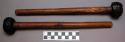 Drum mallets, wood handles, discoidal rubber heads, 1 cracked, worn