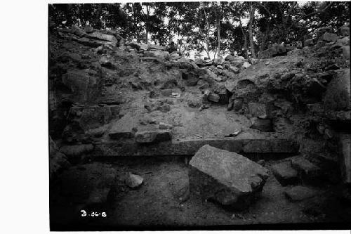 Sill and interior doorway during excavation, Structure 22