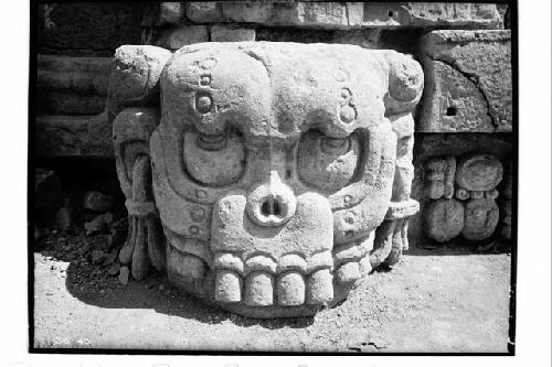 Sculptured skull at interior doorway