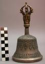 Ritual bell and dorje to match - brass handle of bell showing head of Dharma