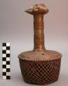 Nsha ne mbangu, brass and copper rattle - human head on handle