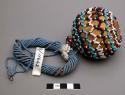 Blue beaded bracelet with multi-colored bead covered gourd, +