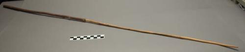 Wooden digging stick; bark partially peeled, 34 in. l.