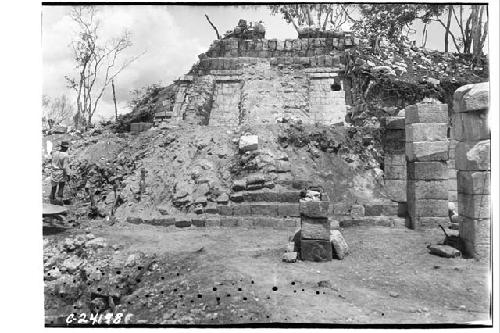 NE colonnade - the stairway after excavation, looking West