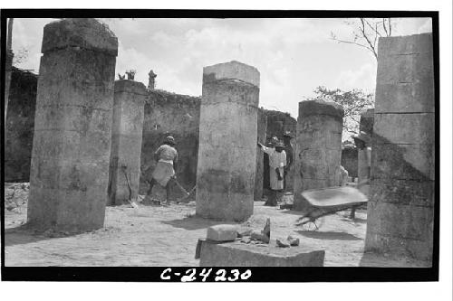 NE colonnade - showing excavation between columns looking NE